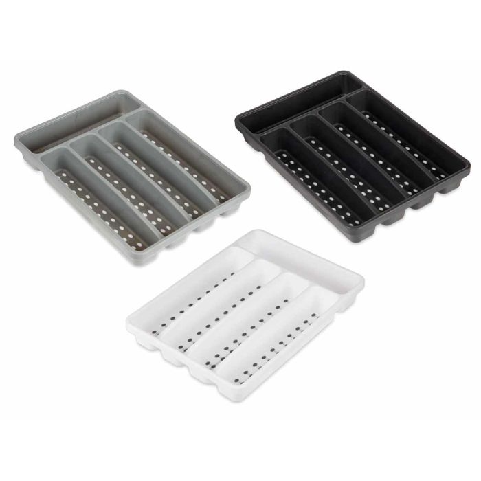 Kinvara Cubertero de Plástico 5 Departamentos, 22.5x4.5x32 cm, Blanco/Gris/Negro (24 Unidades) 1