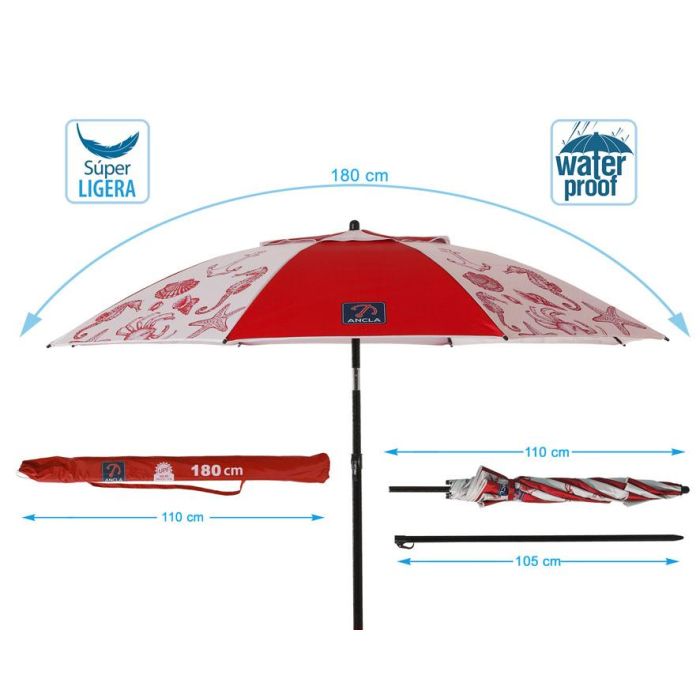 Atosa Sombrilla de Playa Modelo Fondo Marino, Aluminio, UPF 50+, Rojo, 180 cm, Orientable 4