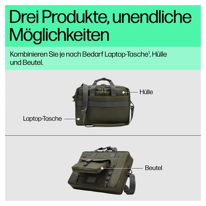 HP Bolsa modular para portátiles de 15,6 pulgadas, Bandolera, Verde/Gris, Resistente al agua 8