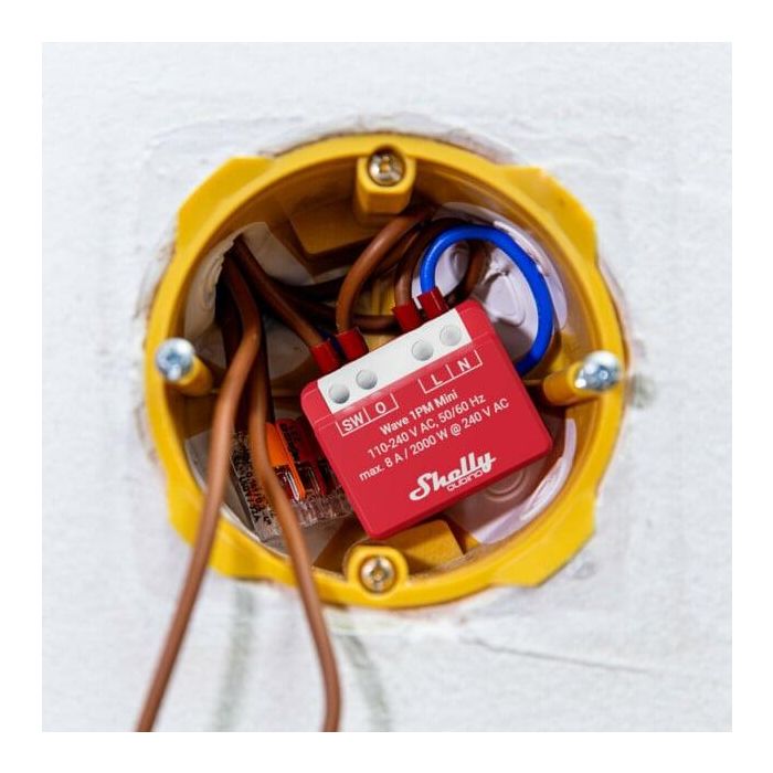 Shelly Z-Wave Wave 1PM Mini Interruptor Inteligente Inalambrico Rojo 1 Canal 2000W 8A 110-240V 2