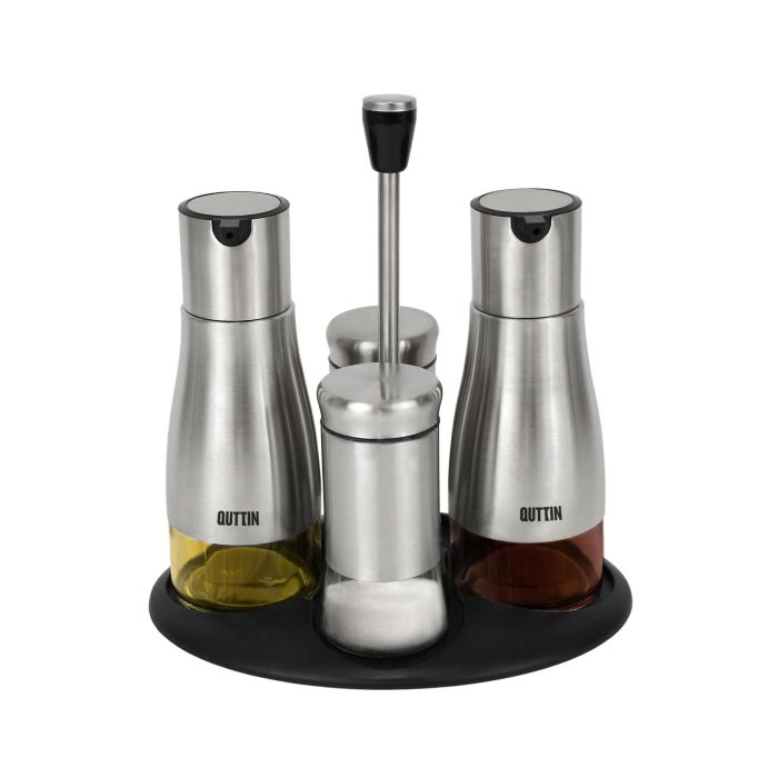Quttin Set de 4 Dispensadores de Acero Inoxidable con Soporte - Ideal para Cocina y Mesa (8 Unidades) 8 Quttin Set de 4 Dispensadores de Acero Inoxidable con Soporte - Ideal para Cocina y Mesa (8 Unidades) 8