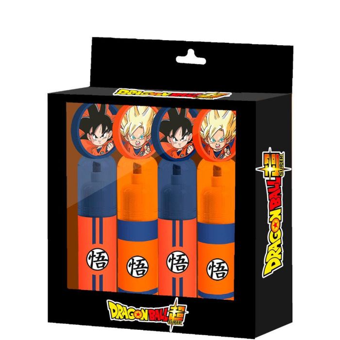 Dragon Ball Pack de 4 Resaltadores Multicolor con Licencia Oficial en Caja de Regalo - Papelería para Fans