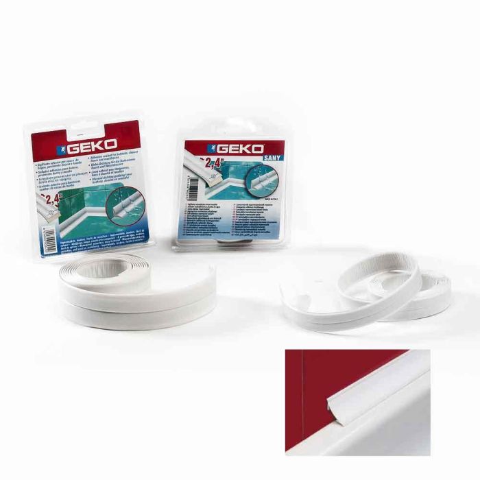 Geko Sellador adhesivo blanco para lavabos, platos de ducha, WC y fregaderos 22mm x 2,4m - Impermeable y resistente a bacterias 0 Geko Sellador adhesivo blanco para lavabos, platos de ducha, WC y fregaderos 22mm x 2,4m - Impermeable y resistente a bacterias 0