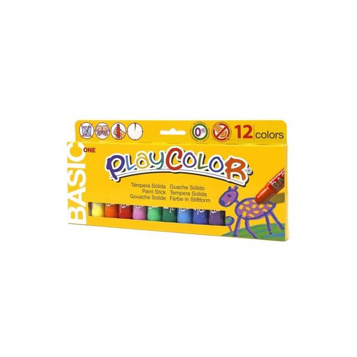 Playcolor Témperas Sólidas Basic One Barra Estuche De 12 Colores Surtidos - Secado Rápido