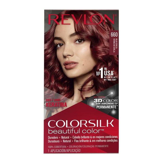 Revlon ColorSilk Tinte de Pelo #66 Rojo Cereza Sin Amoniaco, Color Natural, Brillante y Uniforme, Cubre de Raíz a Puntas, 1 u 1