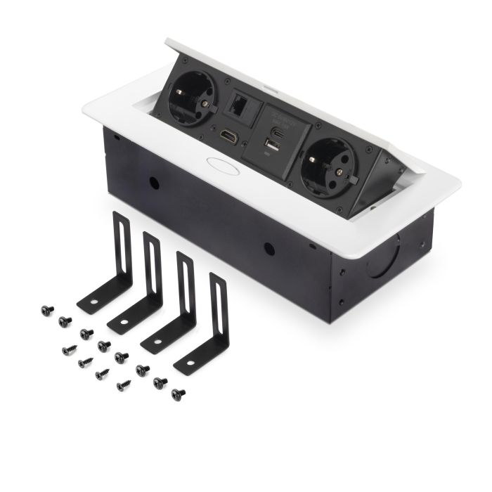 Emuca Multiconector Atom 26, 225x111mm, 2 enchufes tipo Schuko, 1 USB tipo A, 1USB tipo C, 1 RJ45, 1 HDMI, Zamak-Acero-Plástico, Blanco 2 Emuca Multiconector Atom 26, 225x111mm, 2 enchufes tipo Schuko, 1 USB tipo A, 1USB tipo C, 1 RJ45, 1 HDMI, Zamak-Acero-Plástico, Blanco 2