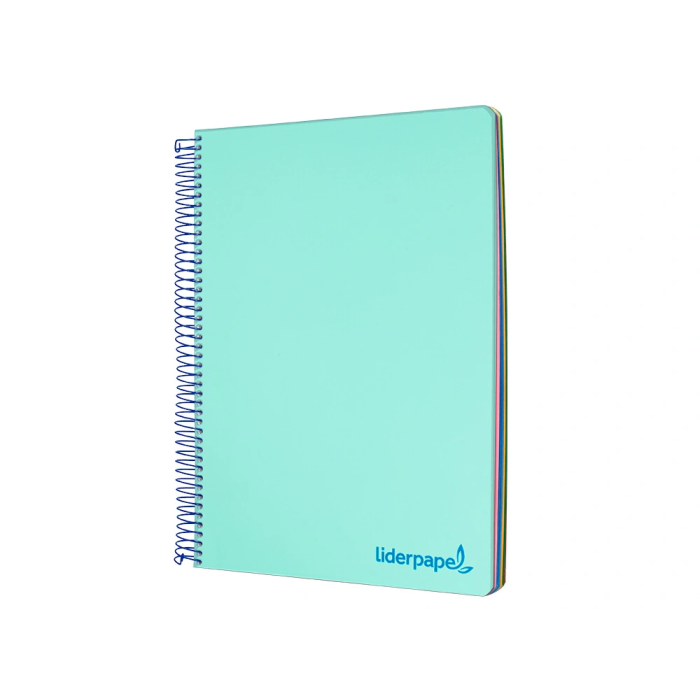 Liderpapel Cuaderno espiral A4 Micro Wonder tapa plástico 120 hojas 90gr cuadro 5mm banda 4 taladro color verde turquesa 2