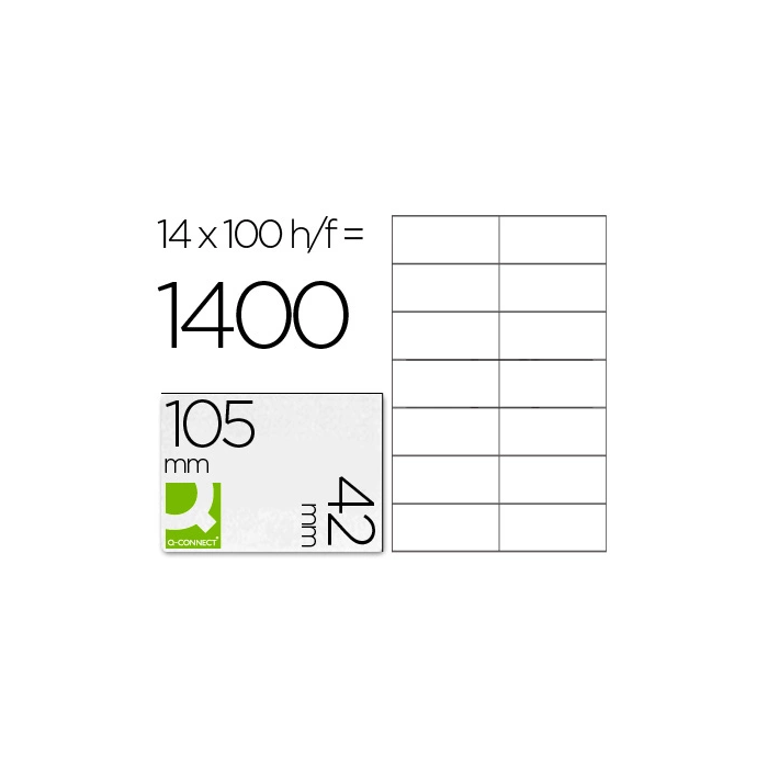 Q-connect KF10655 Etiquetas Adhesivas 105x42 mm para Ink-jet, Láser y Fotocopiadora, Caja 100 Hojas DIN A4 0 Q-connect KF10655 Etiquetas Adhesivas 105x42 mm para Ink-jet, Láser y Fotocopiadora, Caja 100 Hojas DIN A4 0