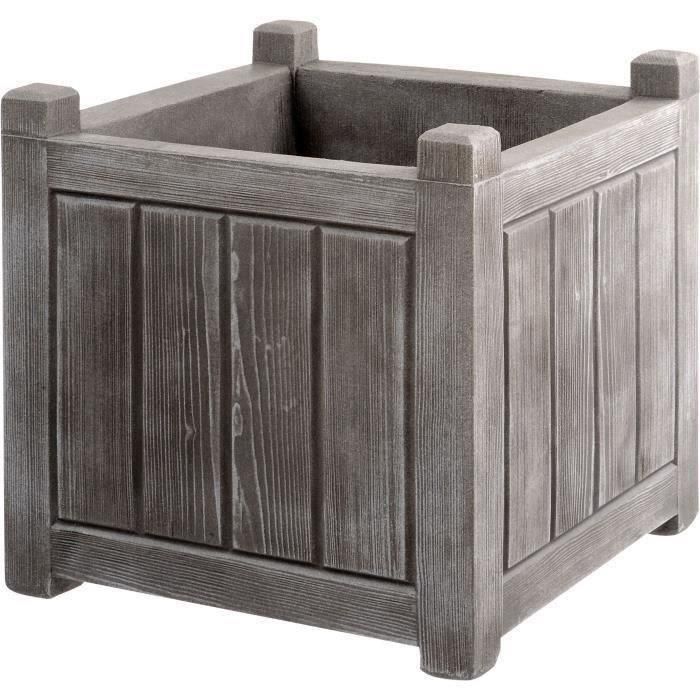 Jardinera cuadrada EDA CHARME 31 L - Doble pared - Reserva de agua integrada - 40 x 40 x 40 cm - Gris lima