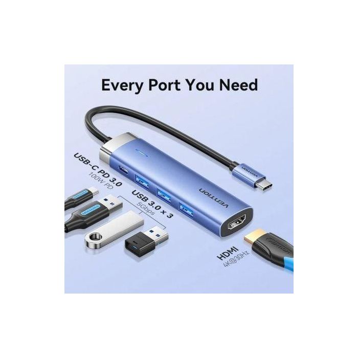 Docking USB Tipo-C Vention TGESB/ 3xUSB/ 1xHDMI/ 1xUSB Tipo-C PD 2