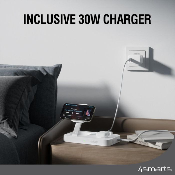 4smarts Cargador inalámbrico Qi2 Trident Blanco 25W con MagSafe y Carga Rápida Universal para 4 Dispositivos 4 4smarts Cargador inalámbrico Qi2 Trident Blanco 25W con MagSafe y Carga Rápida Universal para 4 Dispositivos 4