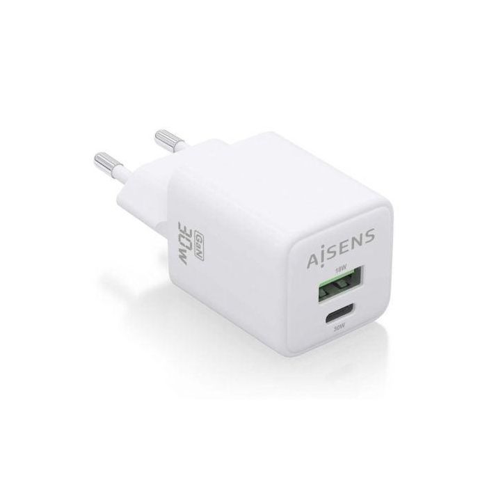 AISENS - CARGADOR GaN 30W, 1xUSB-C PD3.0 QC4.0, 1xUSB-A QC3.0, BLANCO AISENS - CARGADOR GaN 30W, 1xUSB-C PD3.0 QC4.0, 1xUSB-A QC3.0, BLANCO