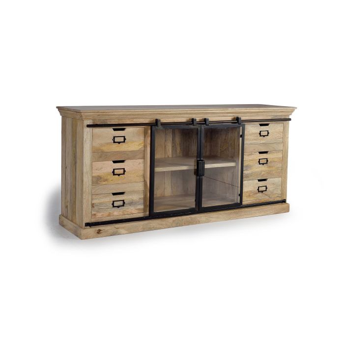 Giner y Colomer Aparador de Madera de Mango y Metal, 180 cm, Color Natural con Puertas Negras 0 Giner y Colomer Aparador de Madera de Mango y Metal, 180 cm, Color Natural con Puertas Negras 0