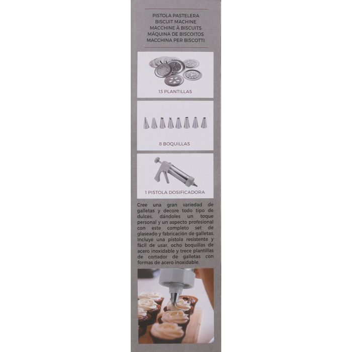 Quttin Pistola Manga Pastelera con Accesorios de Acero Inoxidable 22 cm Largo x 15 cm Ancho x 6 cm Alto (12 Unidades) Quttin Pistola Manga Pastelera con Accesorios de Acero Inoxidable 22 cm Largo x 15 cm Ancho x 6 cm Alto (12 Unidades)