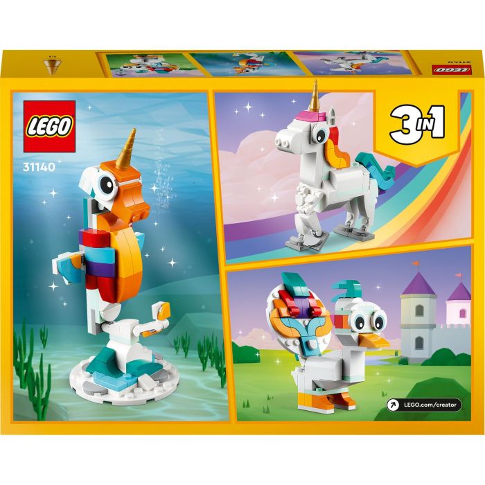 LEGO 31140 Unicornio Mágico Set Construcción Creator 3en1 Articulado Caballito de Mar Pavo Real +7 Años 7 LEGO 31140 Unicornio Mágico Set Construcción Creator 3en1 Articulado Caballito de Mar Pavo Real +7 Años 7