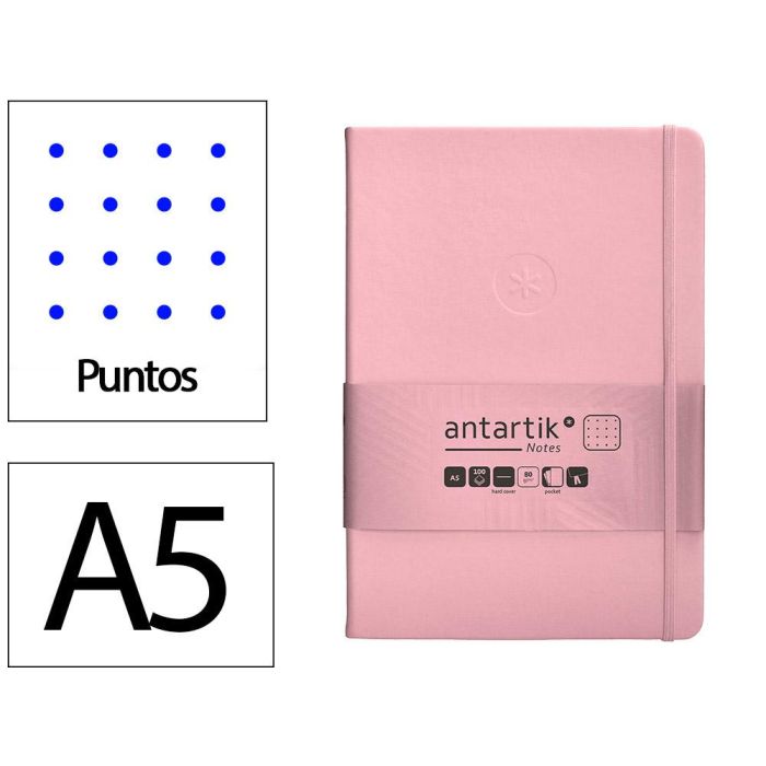 Cuaderno Con Gomilla Antartik Notes Tapa Dura A5 Hojas Puntos Rosa Pastel 100 Hojas 80 gr Fsc