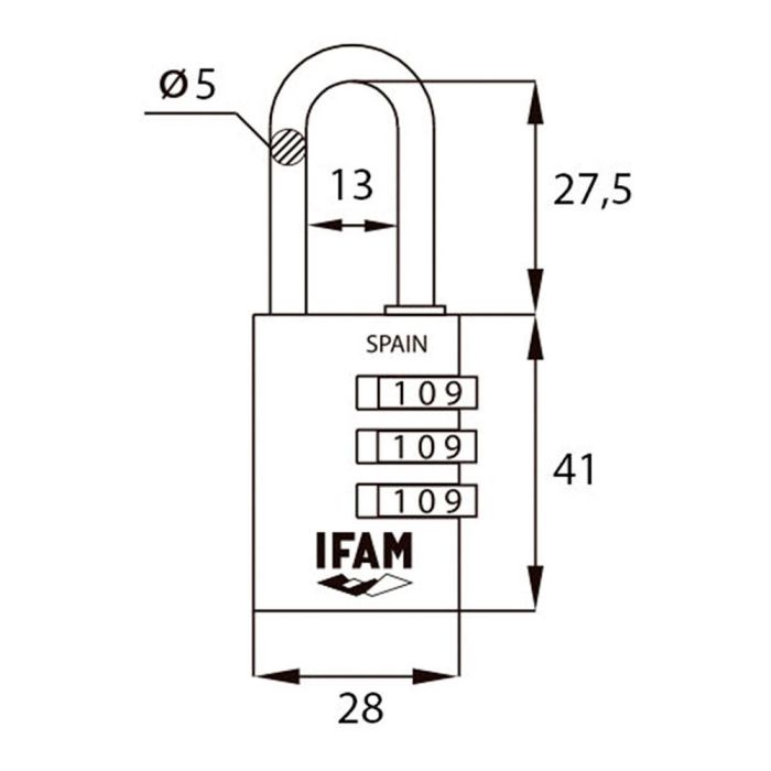 Ifam Candado Combi30 Amarillo 30mm con Combinación, Arco Ø5mm, Aluminio y Acero Cromado 3 Ifam Candado Combi30 Amarillo 30mm con Combinación, Arco Ø5mm, Aluminio y Acero Cromado 3