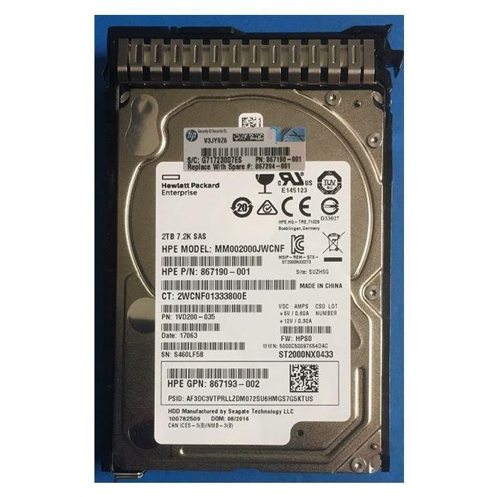 Hewlett Packard Enterprise HDD 2000 GB, 2.5", 7200 RPM, Disco Duro de Sustitución Qualificado HP para Sistemas HP