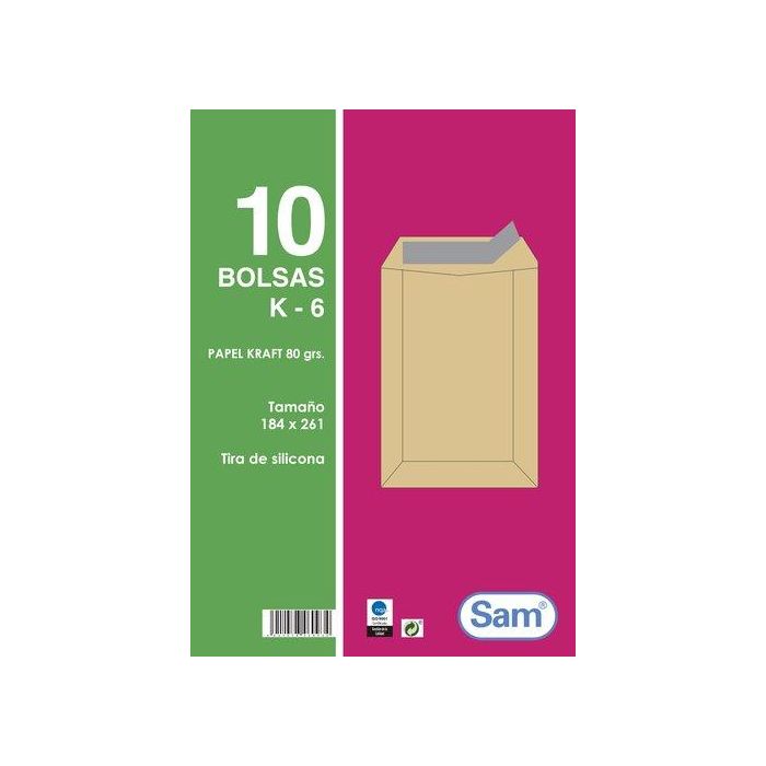 Sobre-Bolsa Sam 184X261 Kraft 80G (Silicona) Paquete De 10 (Set de 25)