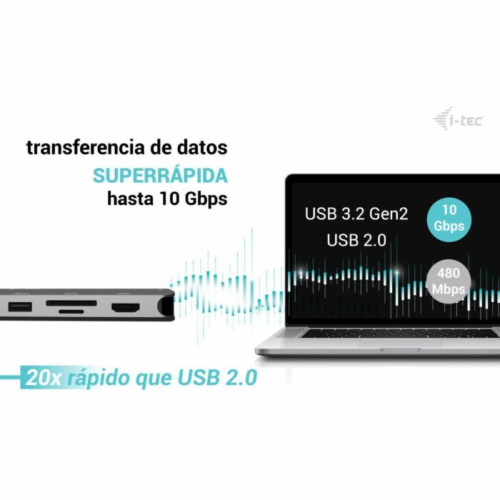 Hub USB i-Tec C31NANOTRIPLEDOCKPD Gris 10