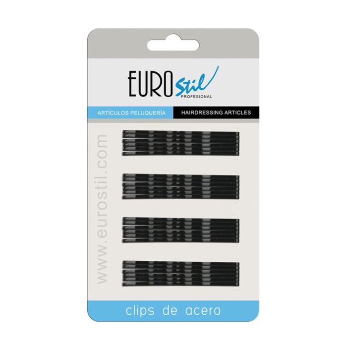 Eurostil Ondulados clips acero negro negro 70mm pack