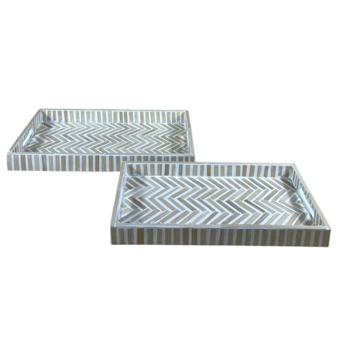 Bandeja Decoracion Tropical DKD Home Decor Marron Blanco 27 x 4.5 x 46 cm Set de 2 1 Bandeja Decoracion Tropical DKD Home Decor Marron Blanco 27 x 4.5 x 46 cm Set de 2 1