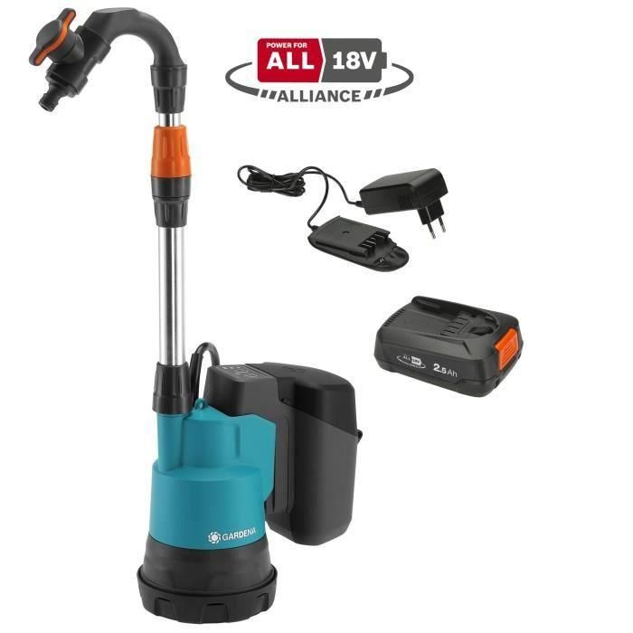 Gardena 2000/2 18V P4A Bomba para Colector de Agua de Lluvia con Batería 18V 2.5Ah y Cargador, 2000 l/h, 2.0 bar Gardena 2000/2 18V P4A Bomba para Colector de Agua de Lluvia con Batería 18V 2.5Ah y Cargador, 2000 l/h, 2.0 bar
