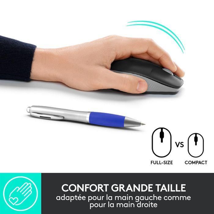 Logitech M190 Ratón Inalámbrico Full-size RF con Diseño Contorneado Ergonómico para Manos Grandes, Gris, Batería 18 Meses 12