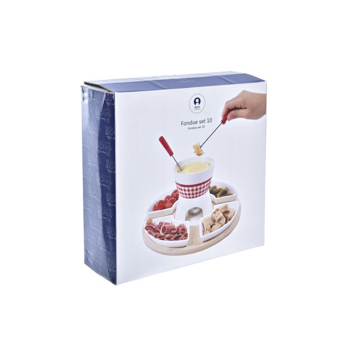 DKD Home Decor Fondue Rojo Blanco 26.5 x 1.5 x 26.5 cm Set de 10 Piezas Gres Bambu 3 DKD Home Decor Fondue Rojo Blanco 26.5 x 1.5 x 26.5 cm Set de 10 Piezas Gres Bambu 3