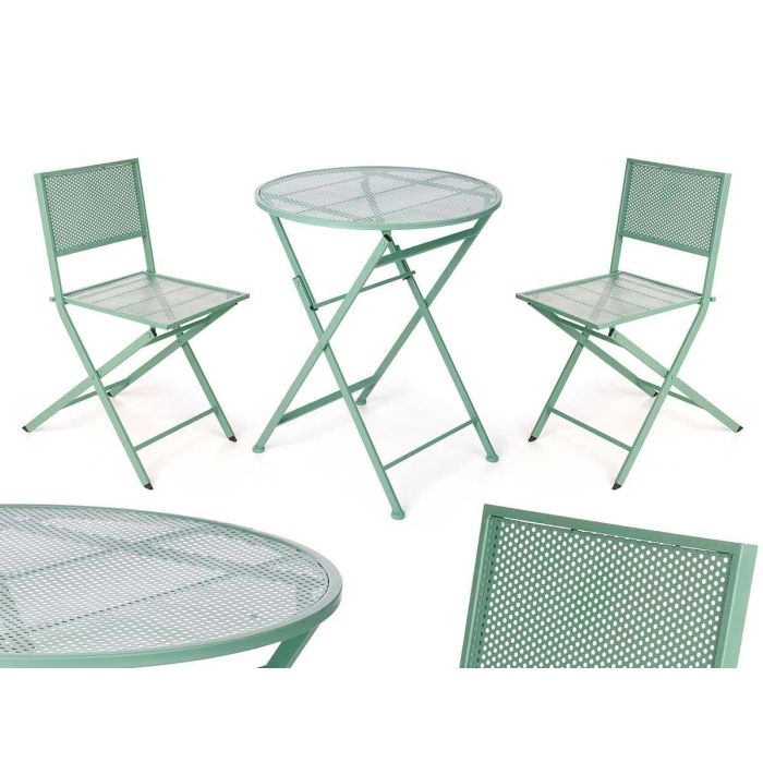 Set Mesa y 2 Sillas Verde Ibergarden - Mesa 60x60x70.5 cm, Silla 41x51x79 cm