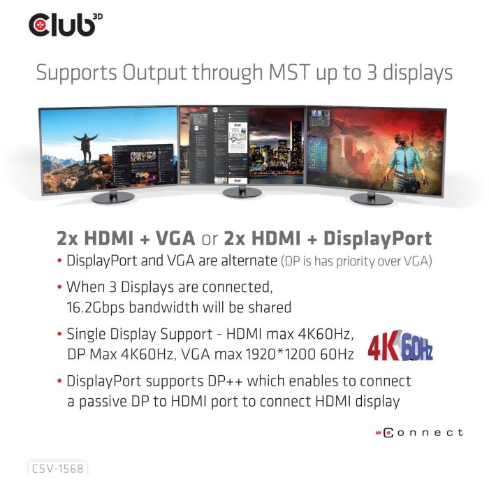 Club3D CSV-1568 Estación de Acoplamiento USB-C 4K 100W con 6xUSB3, DP, 2xHDMI, VGA, LAN, Power Delivery 120W 12 Club3D CSV-1568 Estación de Acoplamiento USB-C 4K 100W con 6xUSB3, DP, 2xHDMI, VGA, LAN, Power Delivery 120W 12