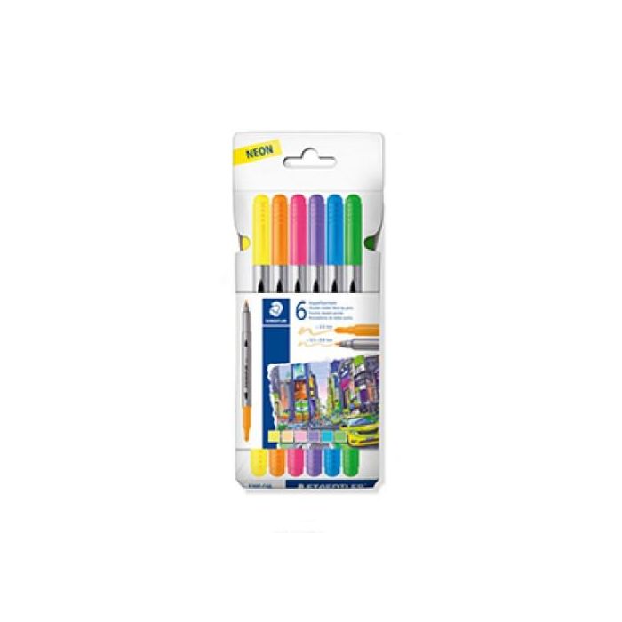 Estuche Cartón con 6 Rotuladores Doble Punta Colores Neón Staedtler 3200 C6F Estuche Cartón con 6 Rotuladores Doble Punta Colores Neón Staedtler 3200 C6F