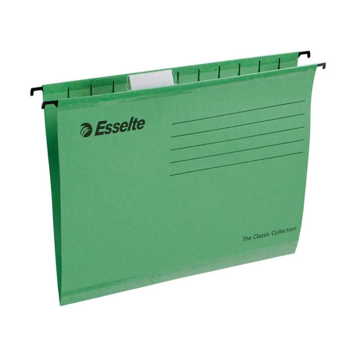 Carpeta Colgante Esselte Din A4 Kraft Lomo V Visor Corto Flexible Verde Caja De 25 Unidades