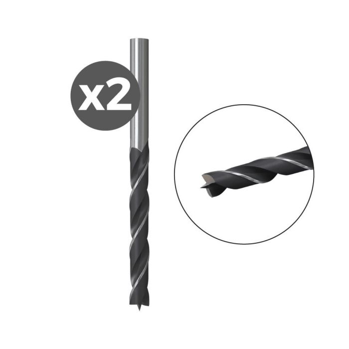 Fischer HB 4 Brocas para Madera con Punta Centrado y Doble Filo, Acero CV Alta Calidad para Perforación Precisa (2 Uds)