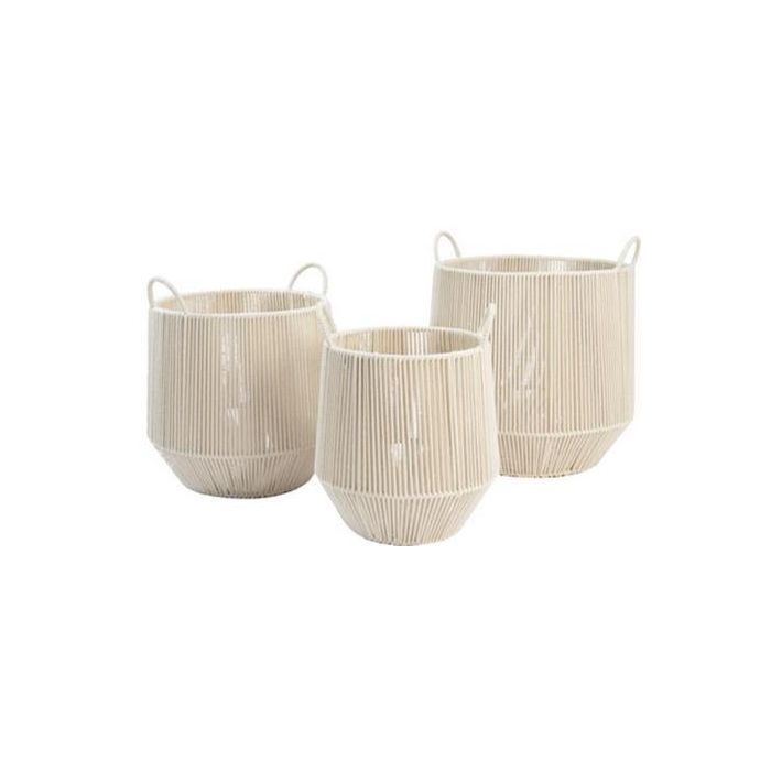 DKD Home Decor Cesta de Almacenamiento y Decoración Multiusos para el Hogar Set de 3 Algodón Metal Beige 38x45x38 cm
