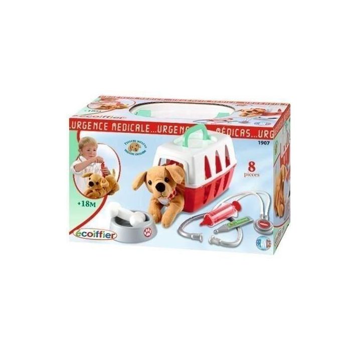 Ecoiffier Medical Maleta Veterinaria con Perrito de Peluche y Accesorios para Niños - Juego de Imitación 24 cm, Fabricación Francesa 1