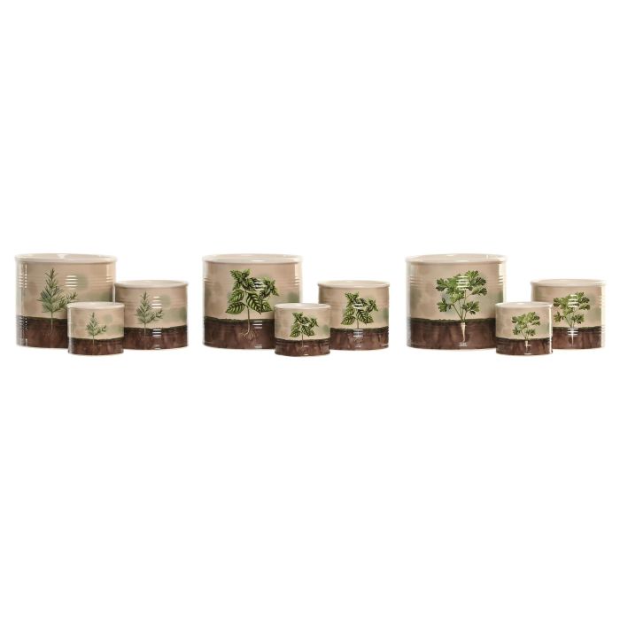 Macetero Cottage DKD Home Decor Verde Marron 13.6 x 11.8 x 13.6 cm Set de 3 (3 Unidades) 1