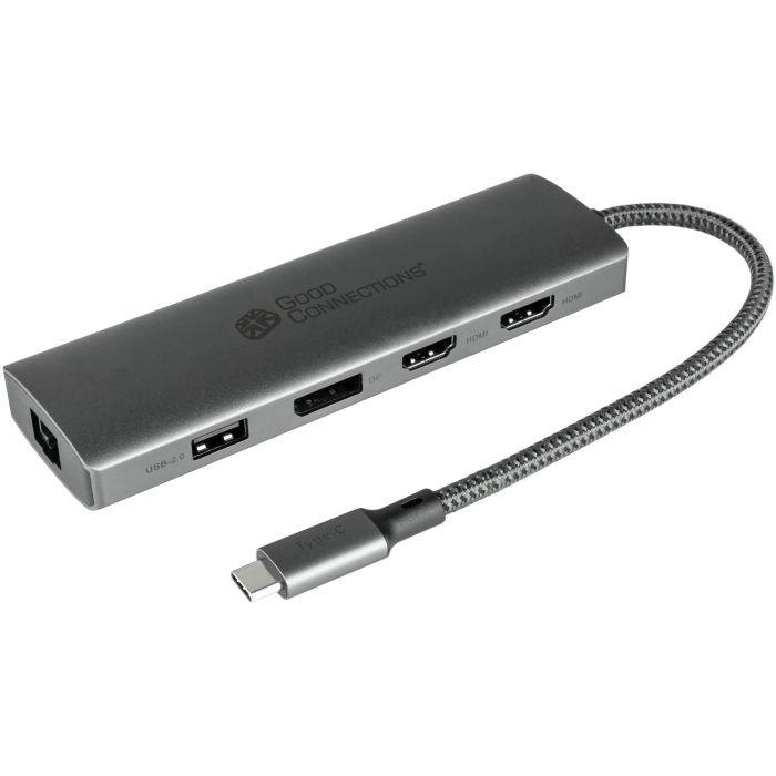 GoodConnections HUB-C001A USB-C Hub 10-Puertos: 2xHDMI, DisplayPort, USB 3.0, RJ45, Lector Tarjetas. 4K, 94W PD. Antracita