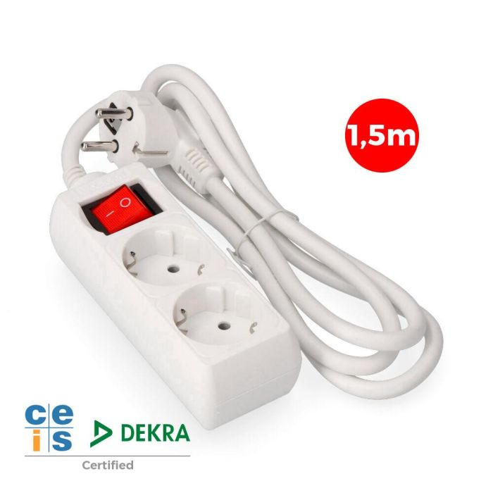 Edm Prolongador con 2 tomas 2p+t, 16A 250V, 1.5m cable h05vv-f 3g1.5mm², interruptor luminoso, blanco 0 Edm Prolongador con 2 tomas 2p+t, 16A 250V, 1.5m cable h05vv-f 3g1.5mm², interruptor luminoso, blanco 0