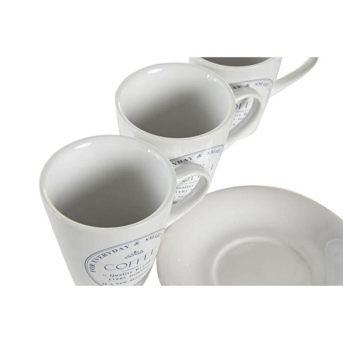 Juego de Tazas con Platos DKD Home Decor Blanco Metal Gres 180 ml 12 x 12 x 2 cm 1