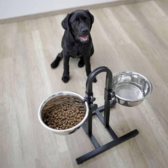 Kerbl Comedero Doble Elevado para Perros con 2 Cuencos de Acero Inoxidable de 2800 ml y Marco de PVC, Altura 52 cm