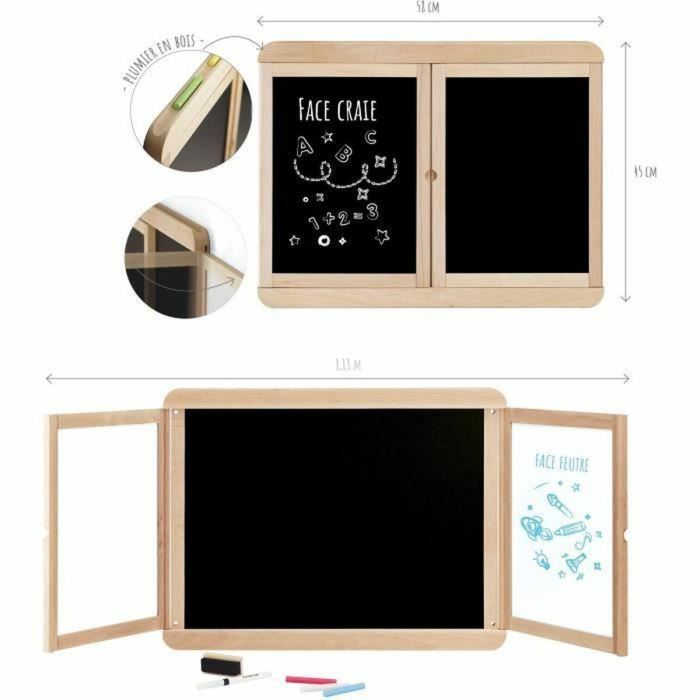 Jeujura JEU3225280880402 Pizarra Triptico Mural 2 Paneles Doble Cara Pizarra/Rotulador