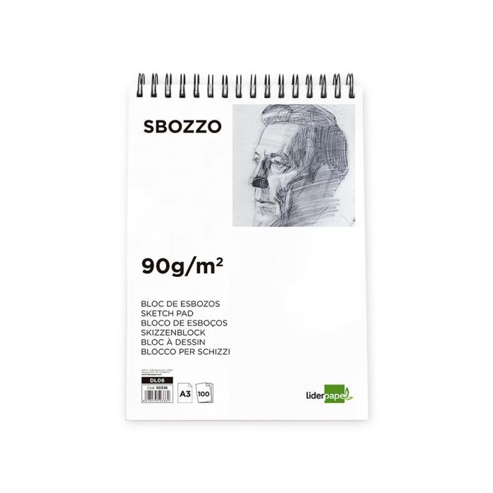 Bloc Dibujo Liderpapel Esbozos Espiral A3 297x420 mm 100 Hojas 90 gr-M2 Sin Recuadro 2