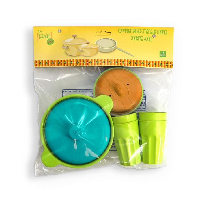 Tachan Accesorios de Cocina en Bolsa Set 6 Piezas con 4 Vasos y 2 Cacerolas para Juego de Imitación a Partir de 3 Años 1