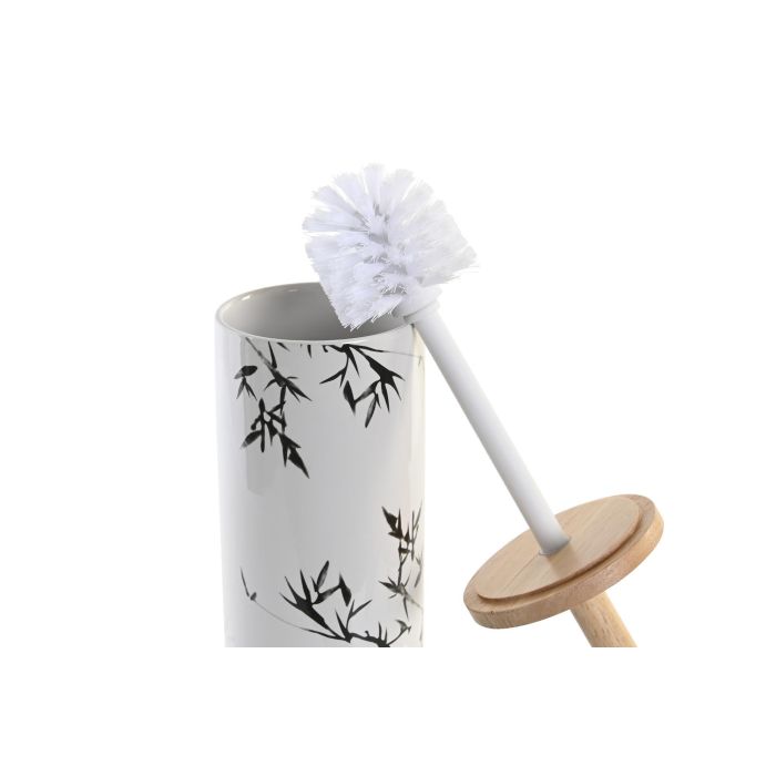 DKD Home Decor Escobillero Oriental de Baño Bicolor (Blanco y Negro) fabricado en Gres y Madera de Hevea - 10 x 38,5 x 10 cm 2