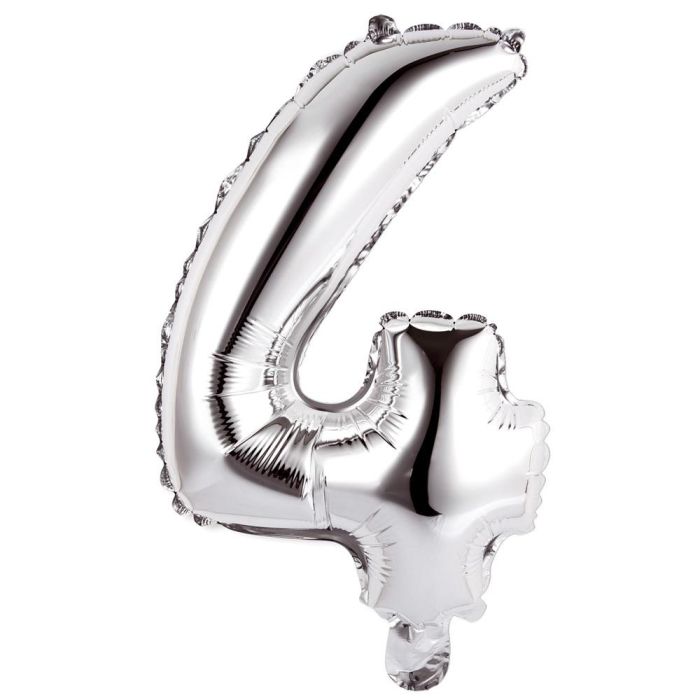 Globo Cifra 4 Plata Party Time altura 35 cm 0 Globo Cifra 4 Plata Party Time altura 35 cm 0