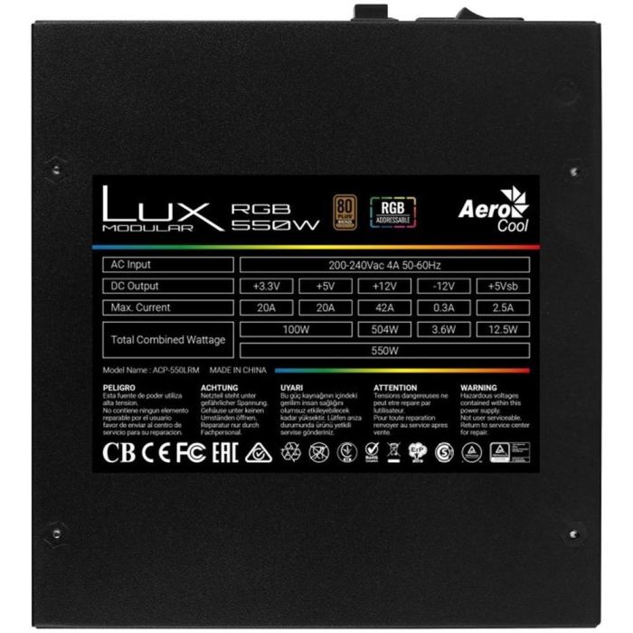 Aerocool LUXRGB550M Fuente de Alimentación PC Semim modular RGB 550W 80 Plus Bronze 230V EU Negro 2 Aerocool LUXRGB550M Fuente de Alimentación PC Semim modular RGB 550W 80 Plus Bronze 230V EU Negro 2