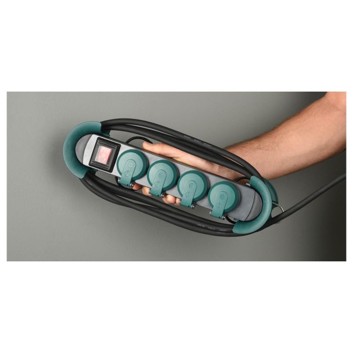 Bachmann 500.200 HOOK Outdoor - Alargador 4 Tomas Schuko con Interruptor y Tapa IP44, 4 metros, Color Verde
