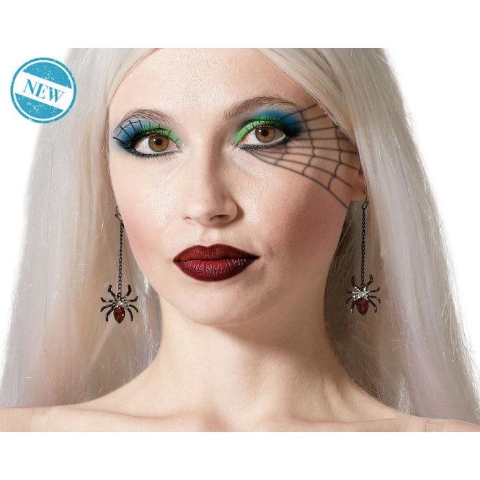 Pendientes Largos De Araña Con Gema Roja Y Tela De Araña Temática Halloween