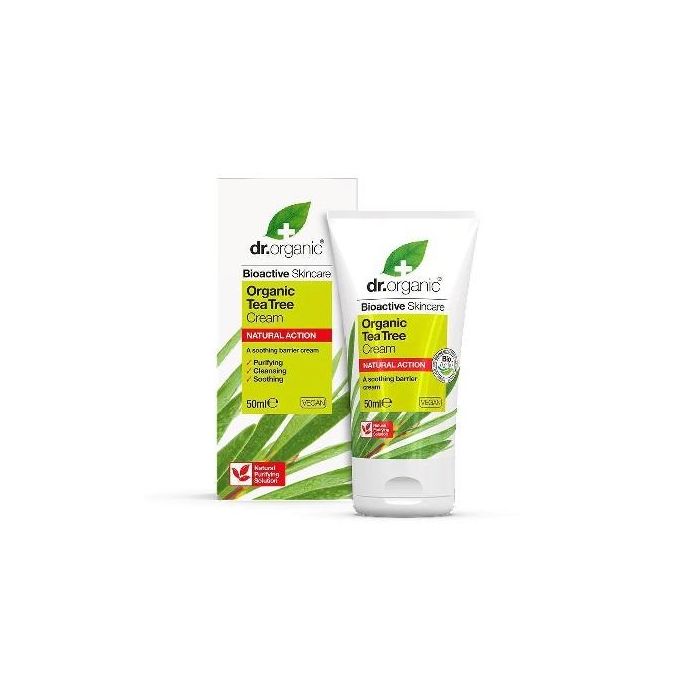 DR. ORGANIC Crema Antiséptica Árbol del Té Orgánico 50ml para Piel Inflamada, Picaduras de Insectos e Irritaciones Solares